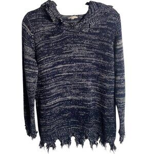 Mystree Size Small Hooded Sweater Navy Blue Marbled Knit Distressed Grunge